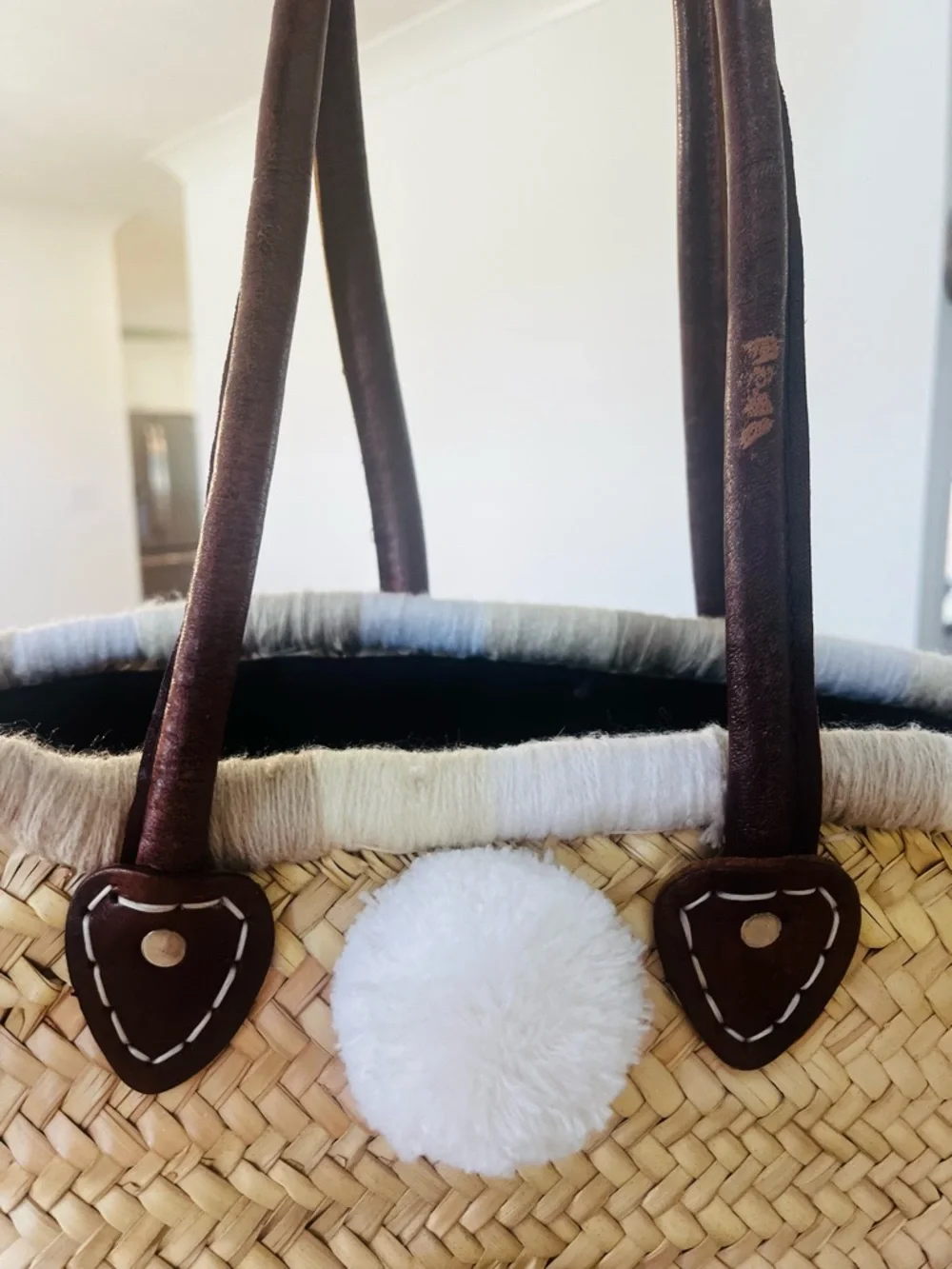 Soeur Du Maroc Pom Pom Large Straw Summer Tote Bag